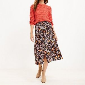 LOFT Floral Button Pull-On Midi Skirt